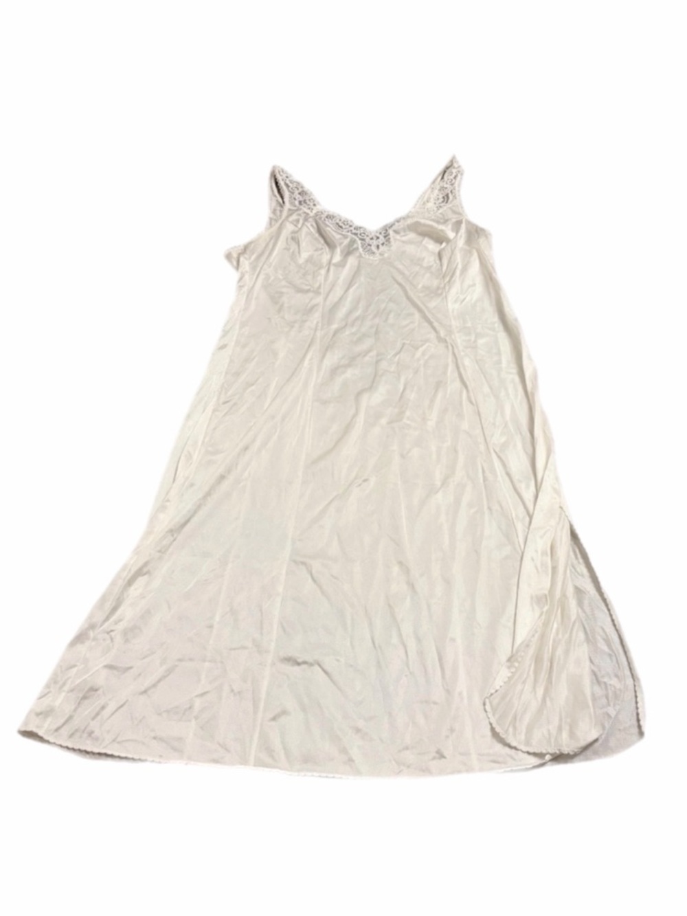 70s/80s European Vintage Triumph Silky Lace Bust Split Hem Slip Dress Ivory M/L